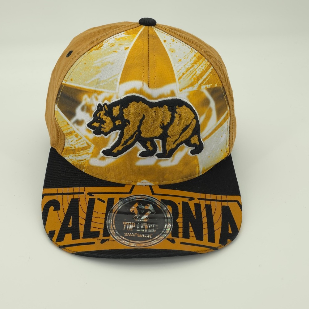 Top Level Hat Cap Mens Snap Back Yellow California Republic Bear Streetwear